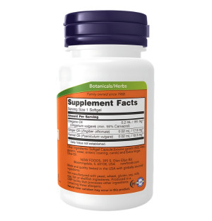 NOW Foods Oregano Oil ingredients – oregano oil, ginger, fennel, softgels 90 capsules, dietary supplement