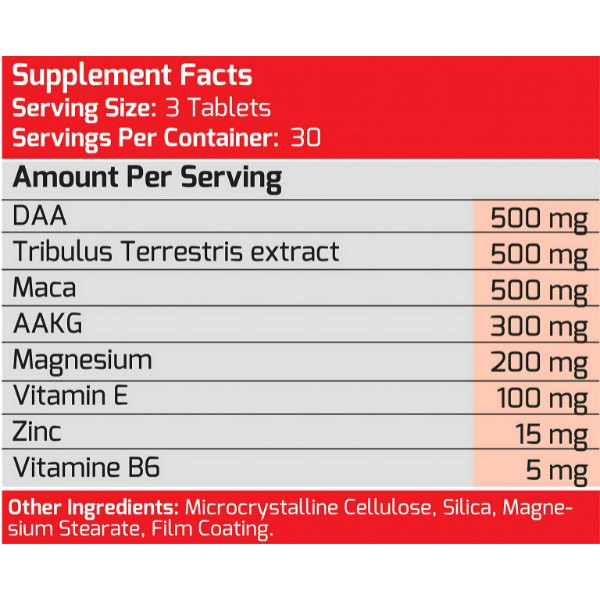 MLO Strong Testo Fuel Zusammensetzung des Nahrungsergänzungsmittels DAA Tribulus Maca AAKG Magnesium Vitamin E Zink Vitamin B6