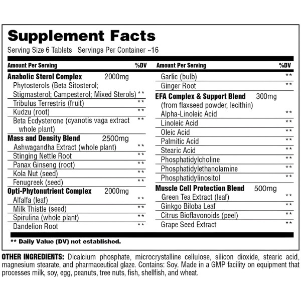 Composition of Universal Natural Sterol Complex 180 tablets – anabolic complex, herbal blends, plant extracts