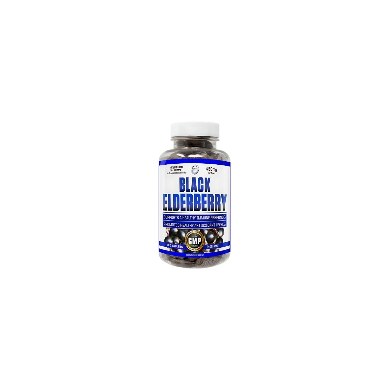 Hi-Tech Pharma Black Elderberry 120 tablets – dietary supplement supporting immunity and antioxidant levels, 450 mg per tablet