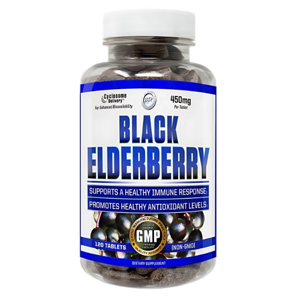Hi-Tech Pharma Black Elderberry 120 Tabletten – Nahrungsergänzungsmittel zur Unterstützung der Immunität