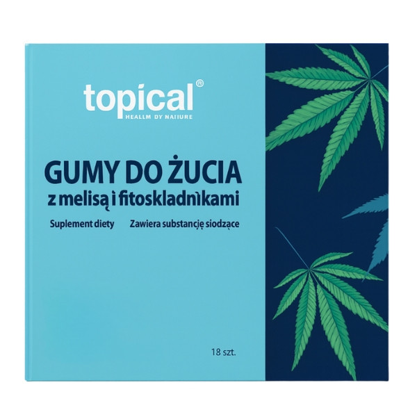Topical Chewing gum with lemon balm and phytonutrients, 18 pieces – dietary supplement with Cannabis sativa