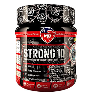 MLO Strong 10 Pre-Workout 454 g pre-workout supplement with AAKG, beta-alanine, Creapure creatine and caffeine