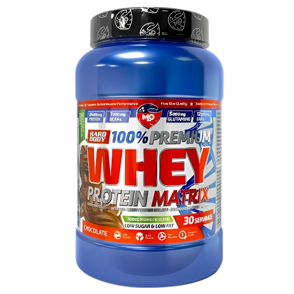 MLO Hard Body Whey Protein Matrix Chocolate 907 g – whey protein, 24 g of protein per serving