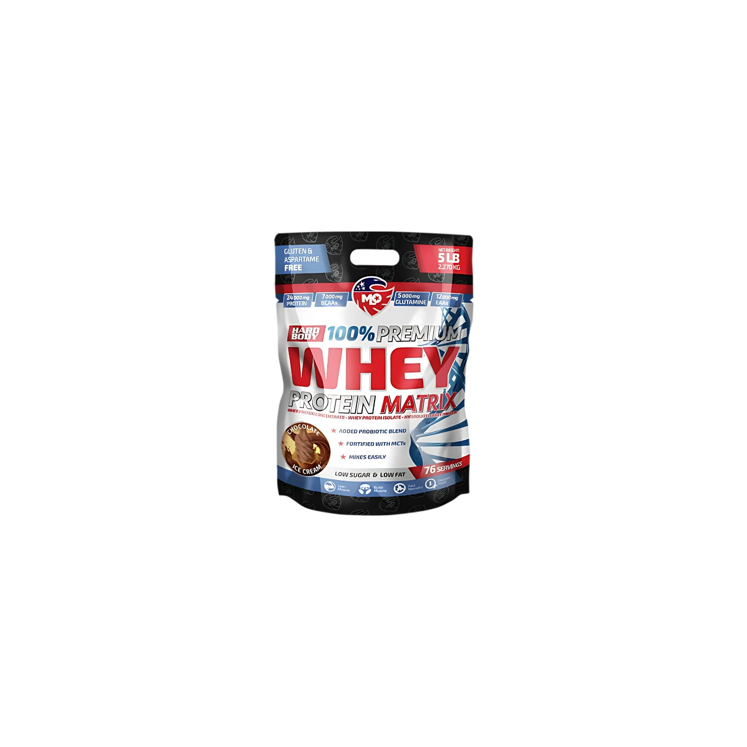 MLO Hard Body Whey Protein Matrix Chocolate 2270 g – whey protein, 24 g of protein per serving