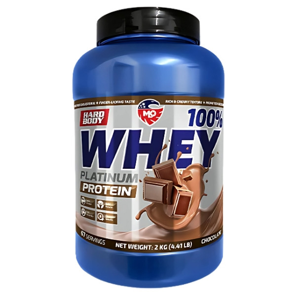 MLO Whey Platinum Protein Chocolate 2kg – WPC protein supplement, chocolate flavour, 67 servings, high-quality whey protein