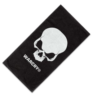 WARCRY® black training towel, 47x90 cm, white skull pattern, ideal for the gym and fitness