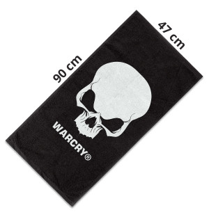 WARCRY® sports towel, black, size 47x90 cm, with large white skull print and WARCRY® logo