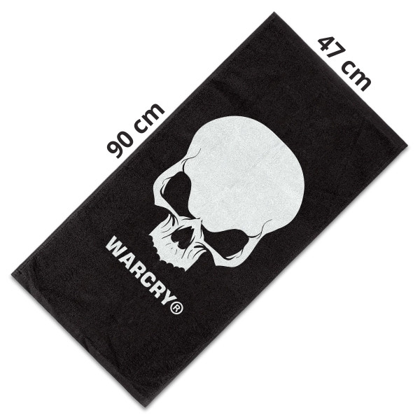 WARCRY® Sporttuch schwarz, Größe 47 x 90 cm, mit großem Aufdruck eines weißen Totenkopfs und WARCRY®-Logo
