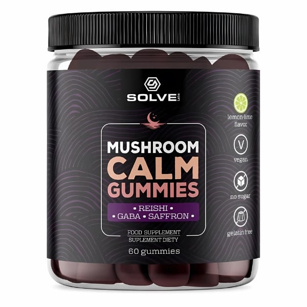 Solve Labs Mushroom Calm Gummies 60 szt. – żelki uspokajające z Reishi, GABA i szafranem, smak cytrynowo-limonkowy