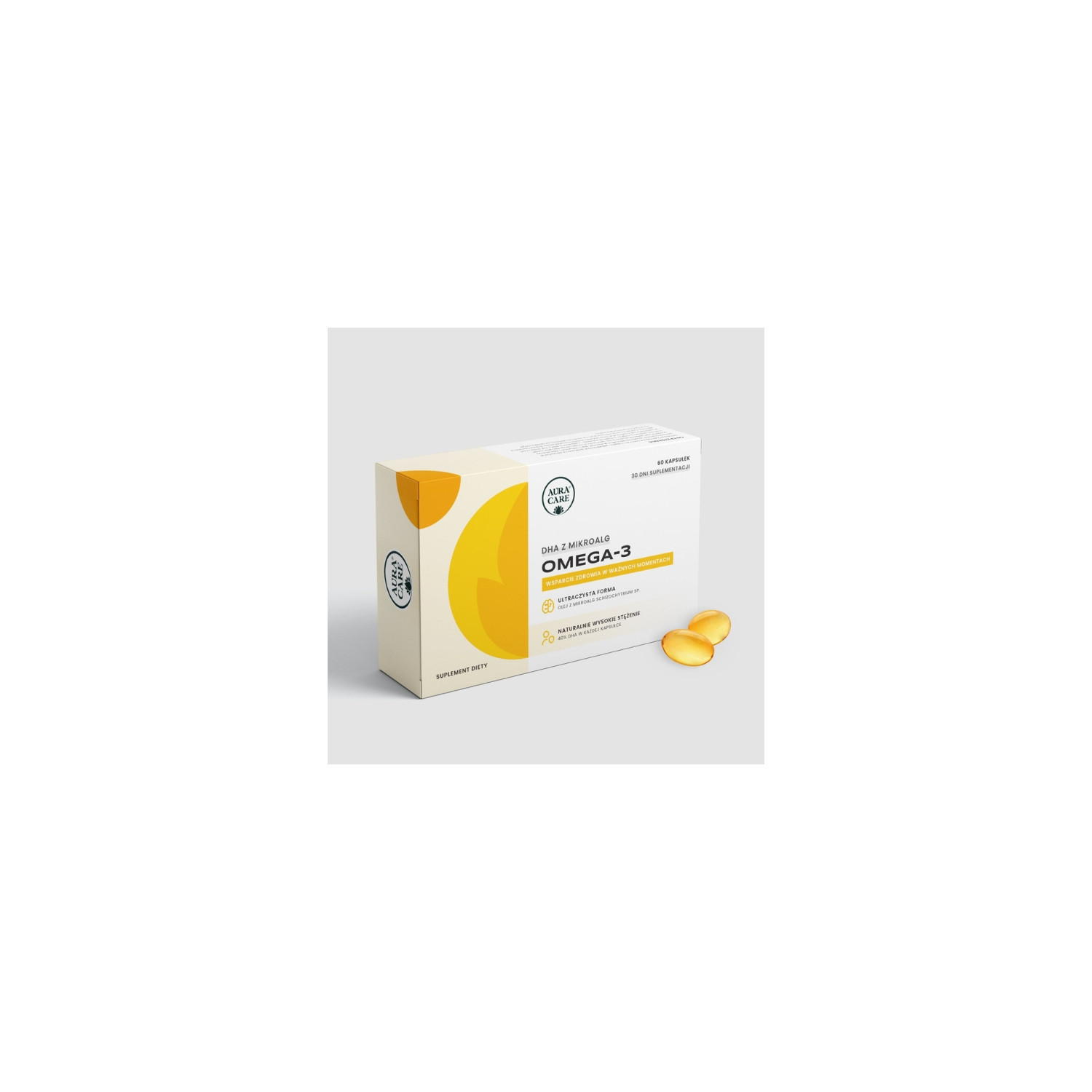 Aura Care Omega-3 DHA aus Mikroalgen 60 Kapseln – Nahrungsergänzungsmittel zur Unterstützung der Gesundheit von Herz