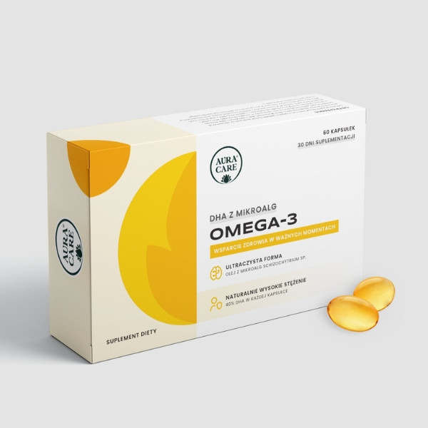 Aura Care Omega-3 DHA aus Mikroalgen 60 Kapseln – Nahrungsergänzungsmittel zur Unterstützung der Gesundheit von Herz