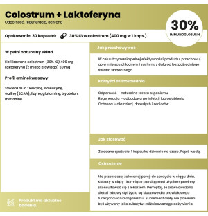 Colostrum + Lactoferrin Aura Care – Zusammensetzung und Eigenschaften. 400 mg Colostrum 30 % IG, 50 mg Lactoferrin