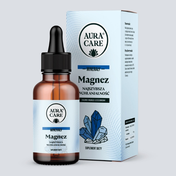 Aura Care Magnez w płynie z pipetą i opakowaniem, suplement diety, chlorek magnezu sześciowodny, szybkie wchłanianie, minerały