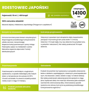 Japanese Knotweed 15 ml, dietary supplement in drops, composition, health benefits, adaptogen supporting heart, brain