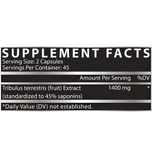 Nutrex Tribulus 1400 – etykieta Supplement Facts, ekstrakt Tribulus terrestris 1400 mg standaryzowany na 45% saponin