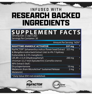 Nutrex Anabol Nighttime Zusammensetzung – RipFACTOR, Epikatechin, Dicyclopentanon, Melatonin, anaboles Nahrungsergänzungsmittel