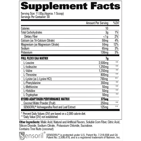 GAT Sport FLEXX EAAs Zusammensetzung – EAA-Komplex, Kokosnuss, Sensoril Ashwagandha, essentielle Aminosäuren, Elektrolyte