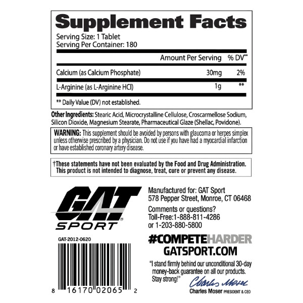 GAT Sport L-Arginin Zusammensetzung – 1 g L-Arginin-HCl pro Tablette, unterstützt die Durchblutung, Regeneration
