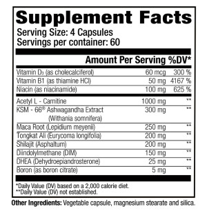 AT Sport Nitraflex Deep Wood composition – ashwagandha, maca, tongkat ali, DHEA, boron, vitamins, hormonal support