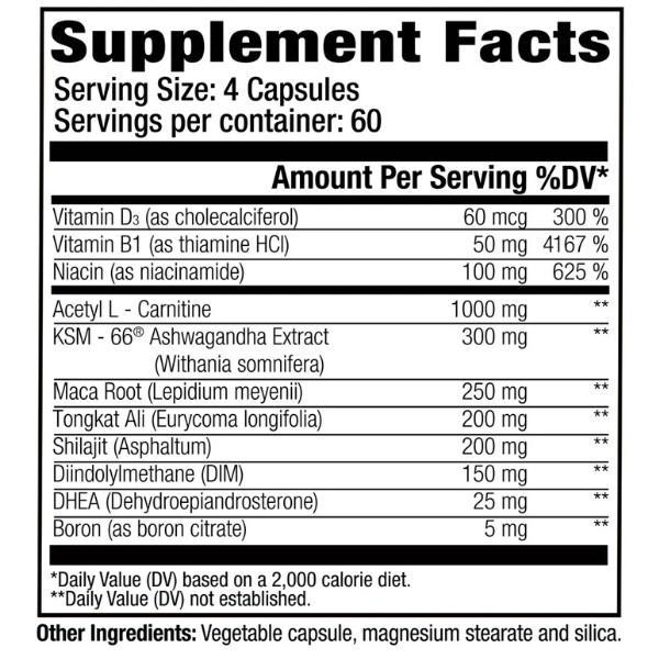 AT Sport Nitraflex Deep Wood skład – ashwagandha, maca, tongkat ali, DHEA, bor, witaminy, wsparcie hormonalne