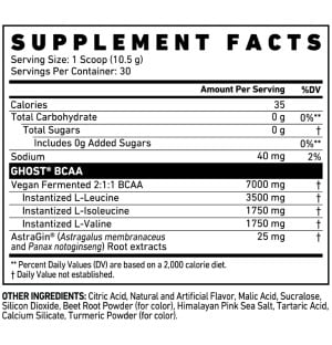 Ghost BCAA Zusammensetzung – 7000 mg BCAA, Leucin, Isoleucin, Valin, AstraGin-Extrakt, vegane Formel für die Muskelregeneration