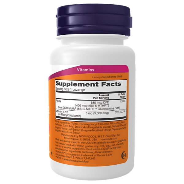 NOW Foods Methyl B-12 5000 mcg 60 Tabletten – veganes Vitamin B12 für Energie, Gehirn und Nervensystem, mit Folsäurezusatz