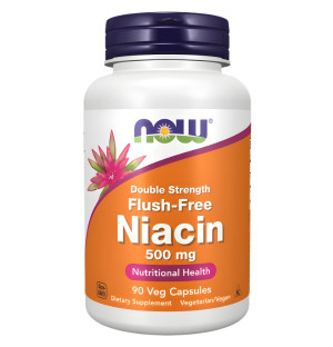 NOW Foods Niacyna 500 mg Flush-Free 90 kapsułek – witamina B3 bez efektu zaczerwienienia, wspiera metabolizm