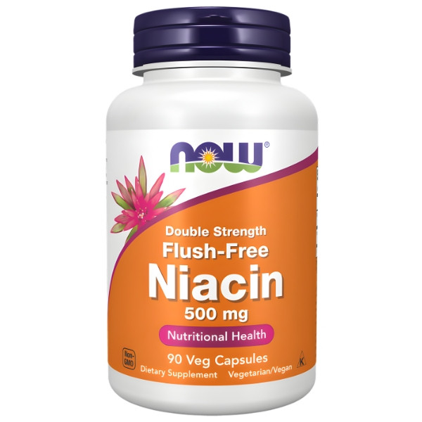NOW Foods Niacyna 500 mg Flush-Free 90 kapsułek – witamina B3 bez efektu zaczerwienienia, wspiera metabolizm
