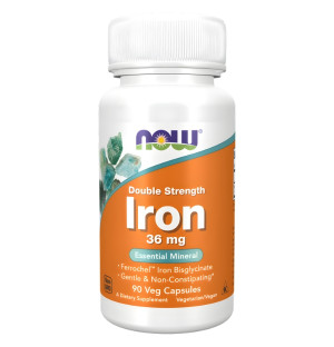 NOW Foods Iron 36 mg Double Strength 90 kapsułek – delikatne żelazo Ferrochel wspierające produkcję czerwonych krwinek