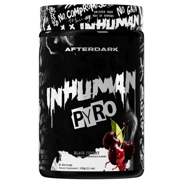 AfterDark INHUMAN PYRO Black Cherry 315 g – starkes Pre-Workout-Supplement mit Schwarzkirschgeschmack, Koffein
