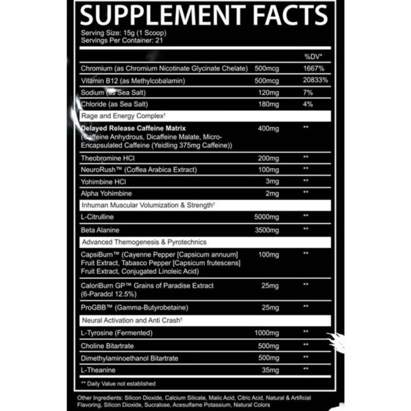 AfterDark INHUMAN PYRO – Zusammensetzung mit Koffein, Beta-Alanin, L-Citrullin und Cayennepfeffer-Extrakt für mehr Energie
