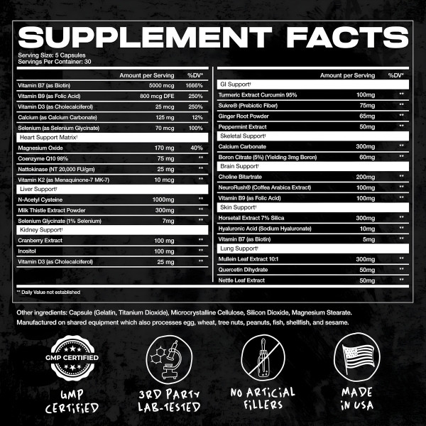 AfterDark OrganX Zusammensetzung – Vitamine, Mineralstoffe, Pflanzenextrakte, NAC, Coenzym Q10 und Mariendistelmilch