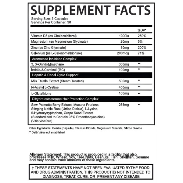 AfterDark Estrozole composition – vitamin D3, zinc, selenium, DIM, NAC and plant extracts supporting the regulation of oestrogen