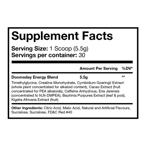 Leviathan Labz Doomsday Zusammensetzung – Kreatin, Koffein, Kakaobaum-Extrakt und Eria Jarensis für maximale Kraft