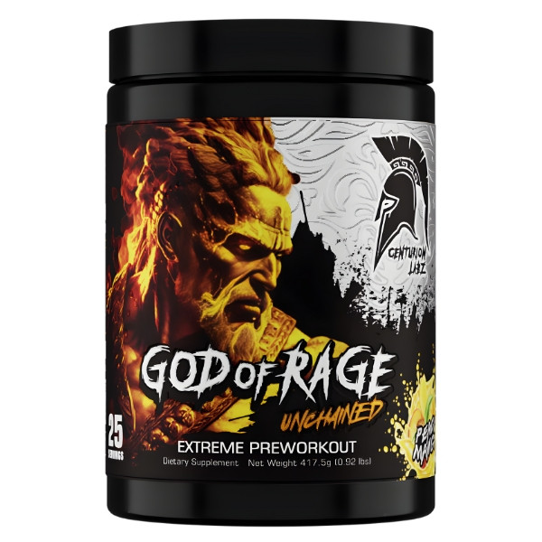 Centurion Labz God of Rage Unchained Peach Mango – an intense pre-workout supplement with peach and mango flavour