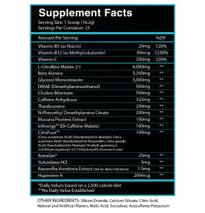 Centurion Labz God of Rage Unchained composition – citrulline, beta-alanine, caffeine, DMAE, yohimbine and B vitamins