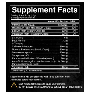 Condemned Labz Convict 2.0 composition – L-citrulline, beta-alanine, caffeine, Mucuna pruriens, yohimbine HCL, synephrine