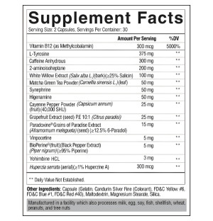 Condemned Labz Arsynist Extreme composition – L-tyrosine, caffeine, synephrine, yohimbine, matcha, Paradoxine, BioPerine