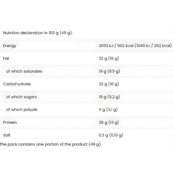 Tabelka wartości odżywczych FA Guarilla Baton Wanilia–Karmel – 26 g białka, niska zawartość cukru i tłuszczów