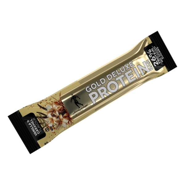 Kevin Levrone Gold DeLuxe Protein Bar 49 g – vanilla and caramel flavoured protein bar, 26% protein, no added sugar