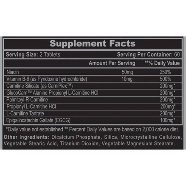 Carnislim Supplement Facts Zusammensetzung Carnitin-Komplex L-Carnitin-Propionyl-Tartrat Niacin Vitamin B6 Nährwerttabelle