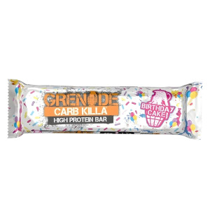 Grenade Carb Killa Birthday Cake protein bar, high-protein birthday bar, 60 g protein bar.