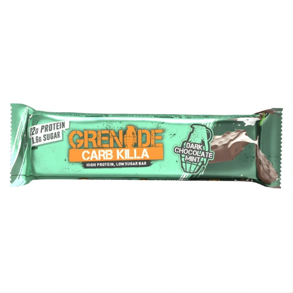 Grenade Carb Killa Dark Chocolate Mint baton białkowy, wysokobiałkowy, niskocukrowy, opakowanie zielone, 22 g białka