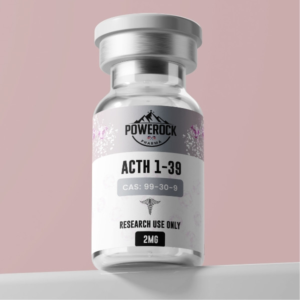 Powerock Pharma ACTH 1-39 2mg – laboratory vial, research peptide, CAS label 99-30-9, for research purposes only