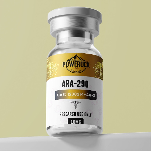 ARA-290 Powerock Pharma vial 10mg, research peptide, laboratory vial, label CAS 1238214-44-3, research use only