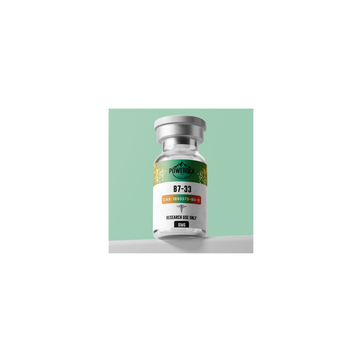 Powerock Pharma B7-33 6mg bottle – laboratory vial, research peptide, CAS label 1893373-80-0