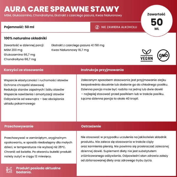 Aura Care Healthy Joints ingredients MSM glucosamine chondroitin devil's claw hyaluronic acid