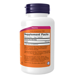 NOW Foods Inositol 500 mg – Nährwertangaben, 500 mg reines Inositol in einer vegetarischen Kapsel, Informationen