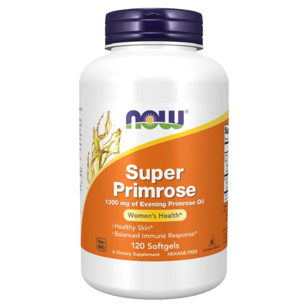 NOW Foods Super Primrose 1300 mg evening primrose oil dietary supplement 120 softgels skin and immunity support